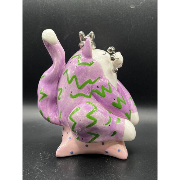 WhimsiClay by Amy Lacombe Cat Figurine 2002 #24229 Annaco Purple Cat on Pillow - Picture 7 of 12